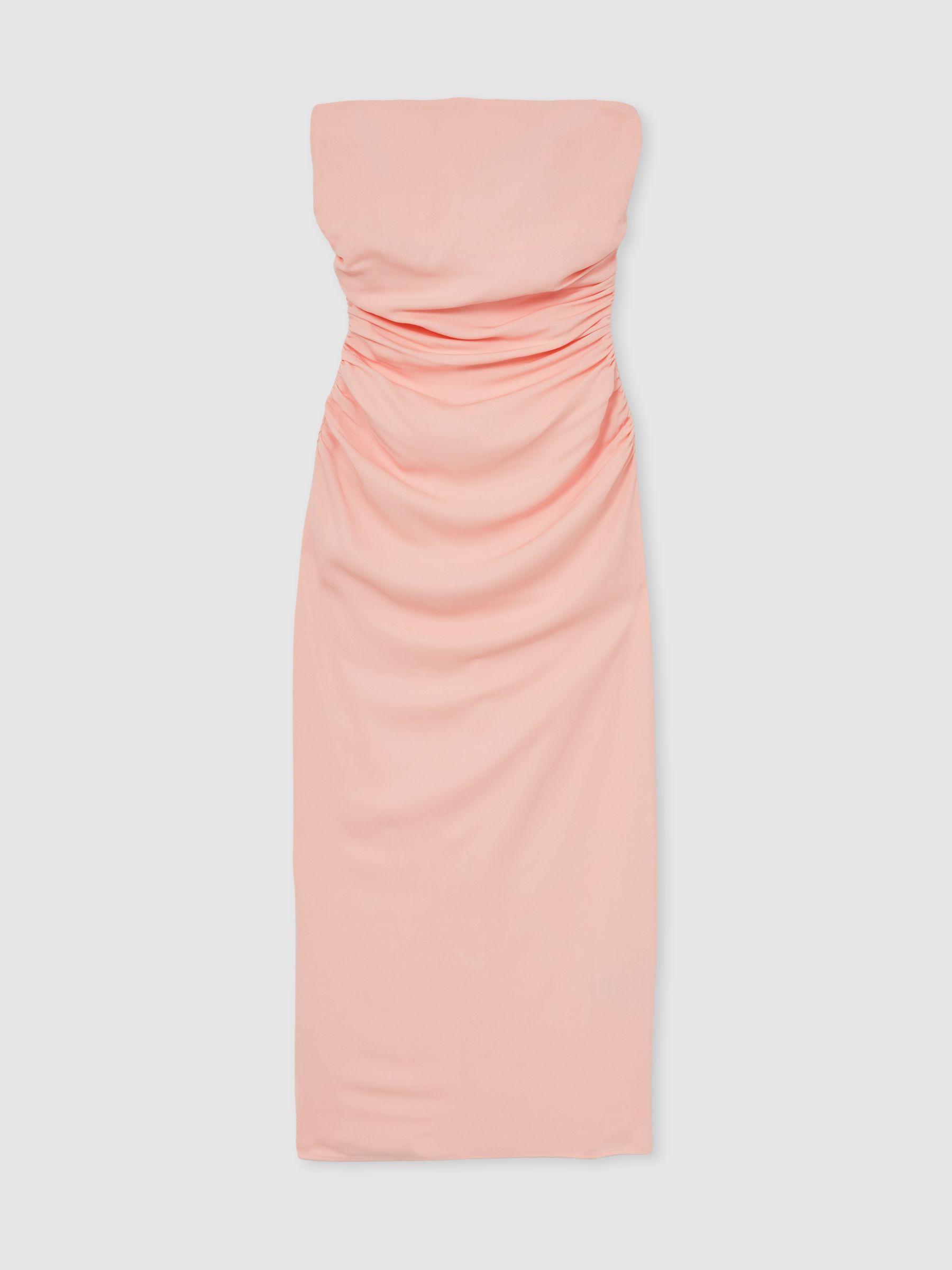 Ruched Strapless Bodycon Dress in Pink Product Image