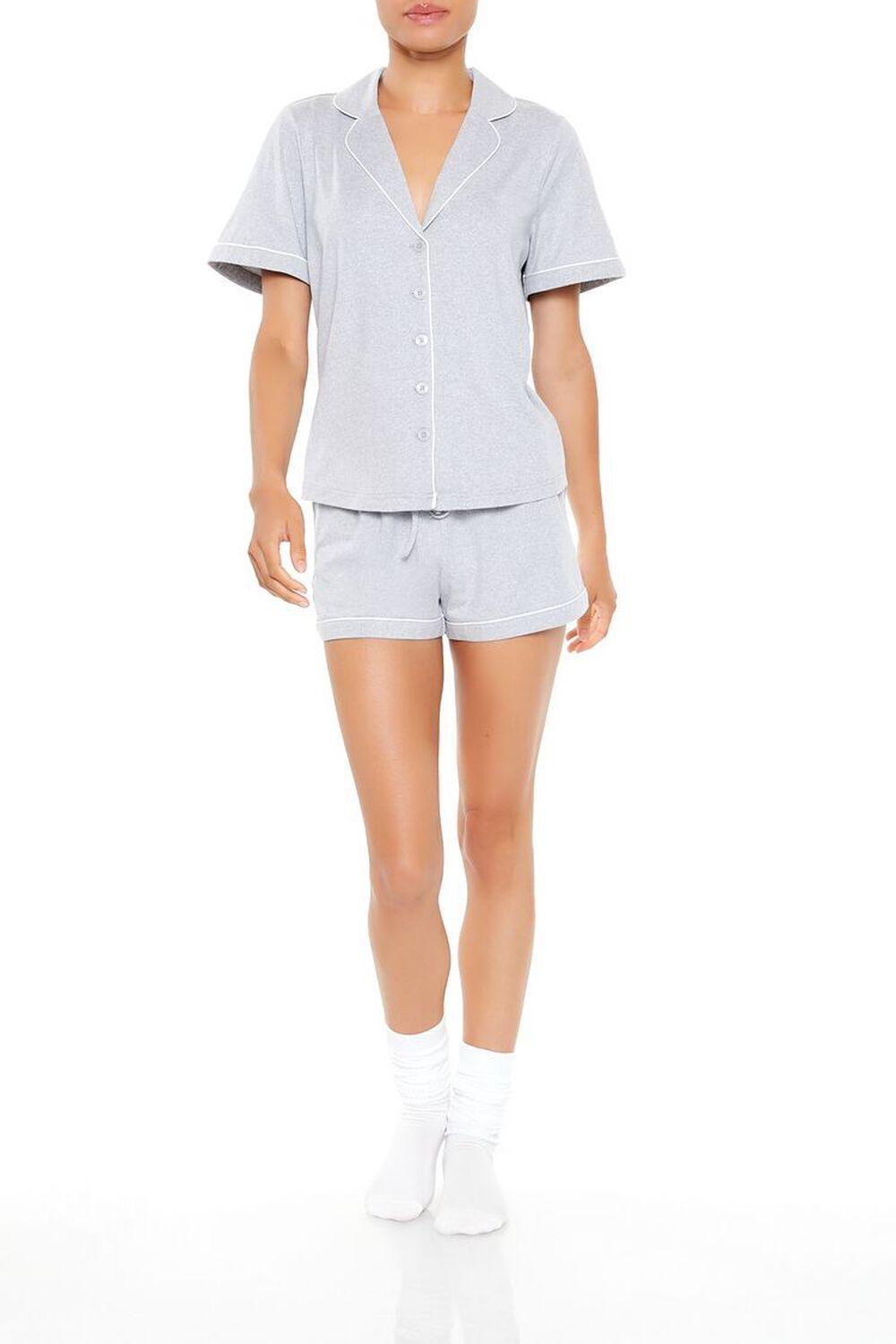 Piped-Trim Shirt & Shorts Pajama Set | Forever 21 Product Image