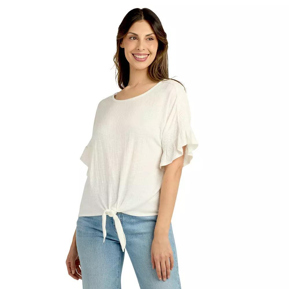Women's AB Studio Ruffle Sleeve Tie-Front Top,  Product Image