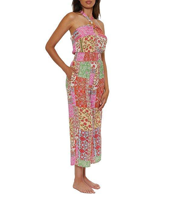 Lucky Brand Seville Color Block Printed Halter Neck Cropped Jumpsuit Product Image