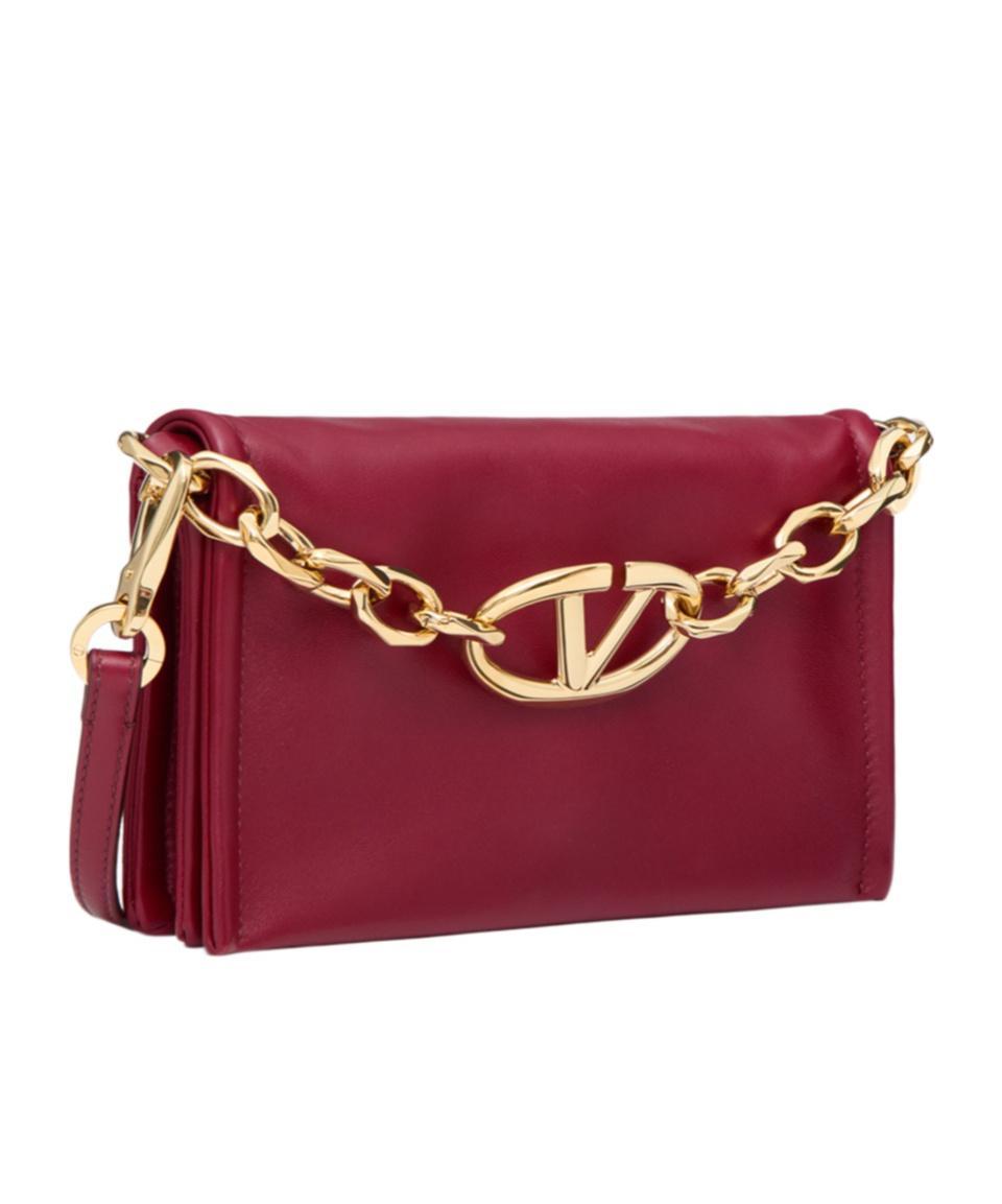 VALENTINO GARAVANI Vlogo Chain Leather Clutch Bag In Red Product Image