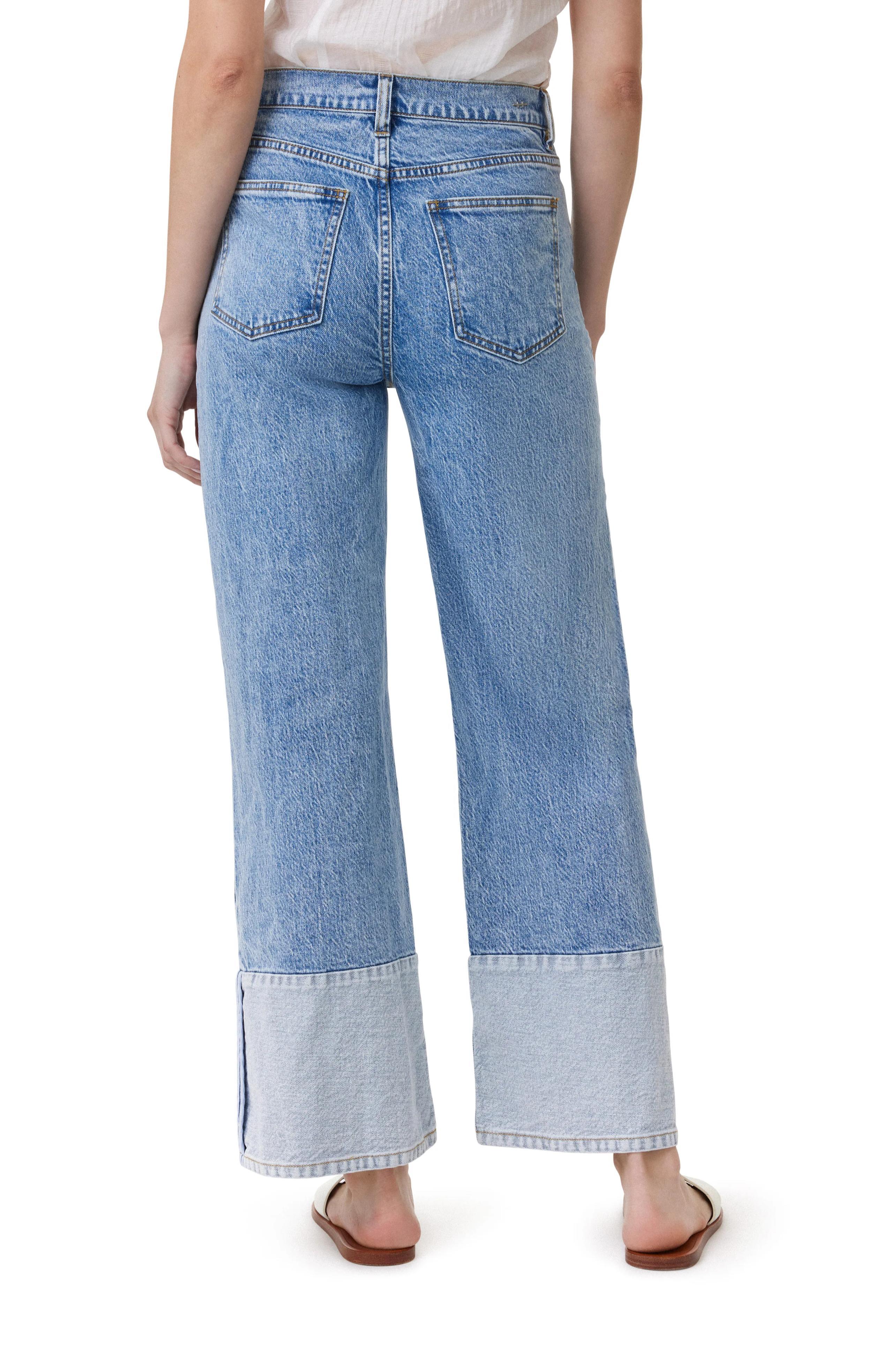 Contrast Hem High Waist Ankle Wide Leg Jeans - Pacific Product Image