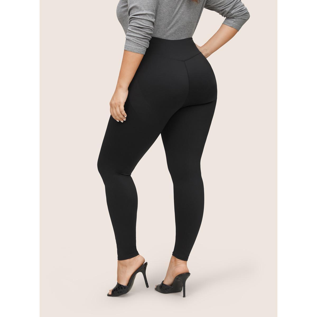 Plus Size Solid Seamless Butt Lifting High Rise Leggings Women Black Casual High stretch Skinny High Rise Dailywear Leggings BloomChic 22-24/3X Product Image