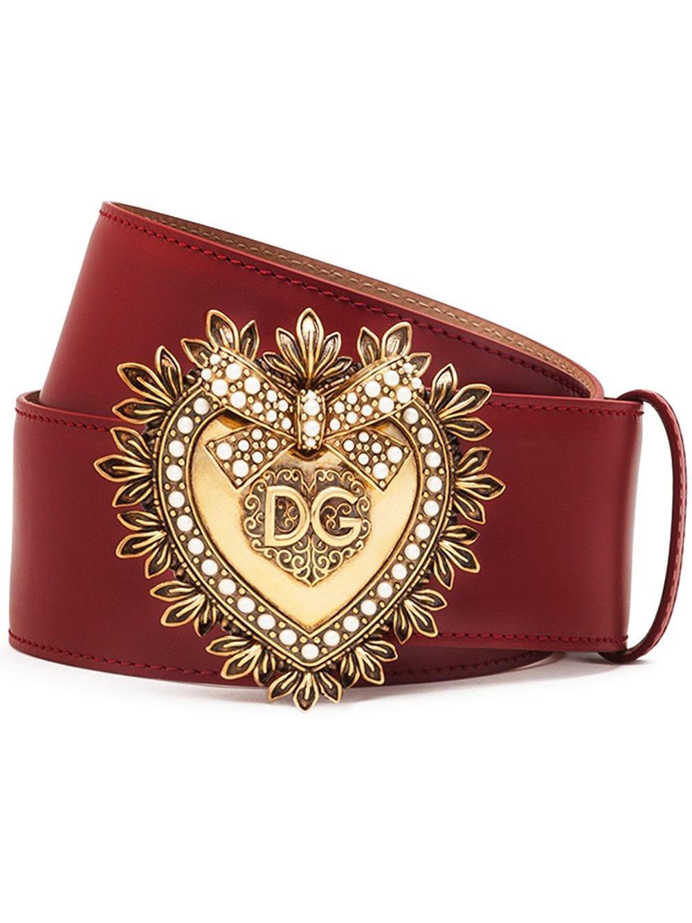 DOLCE & GABBANA Devotion Logo Heart Buckle Leather Belt In Red Product Image