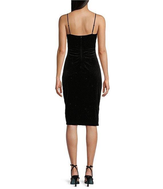 Honey and Rosie Sleeveless Glitter Dot Velvet Fitted Knee Length Dress Product Image