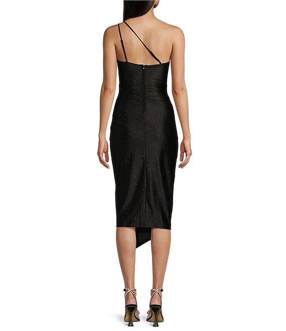 Honey and Rosie One Shoulder Glitter Knit A-Symmetrical Midi Dress Product Image