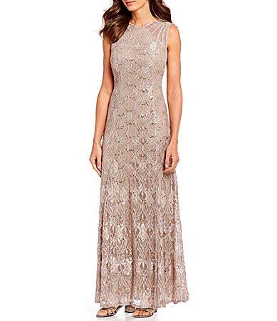 R  M Richards Petite Size Sleeveless Lace Round Neck Fit and Flare Dress Product Image