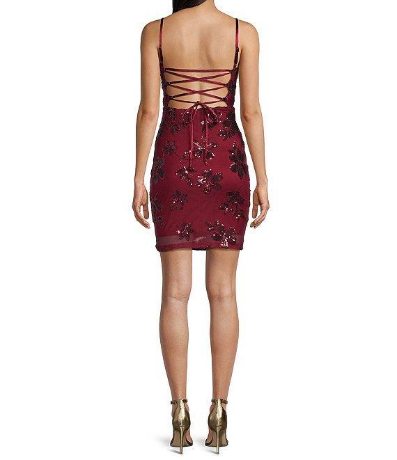 Honey and Rosie Floral Sequin Sleeveless Flat Lace-Up Back Fitted Dress Product Image