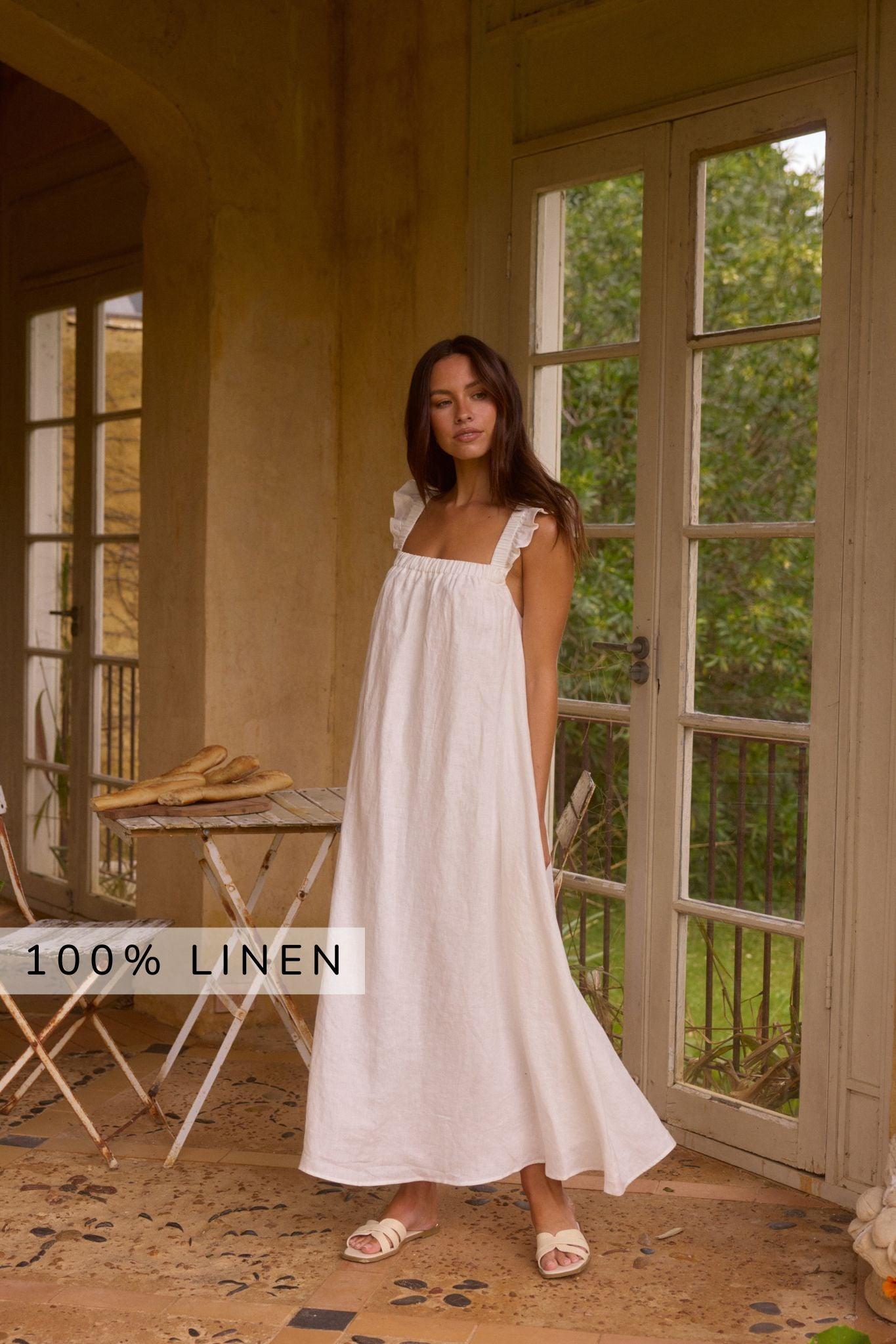 Lily 100% Linen Maxi Dress White Product Image