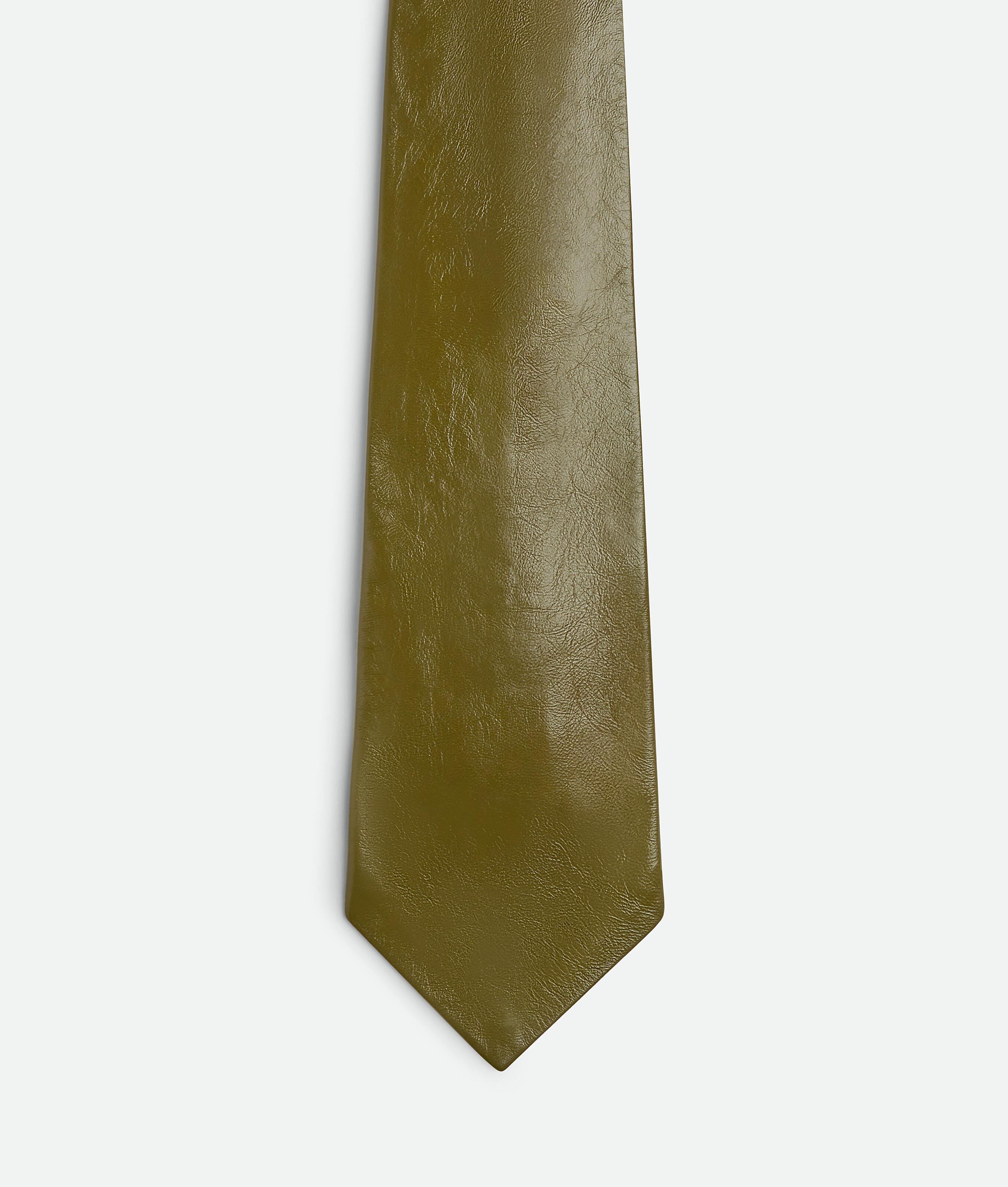 Men's Shiny Leather Tie in Olive Product Image