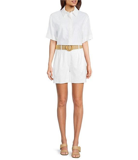 Alex Marie Sarah Linen Blend Short Sleeve Button Down Blouse Product Image