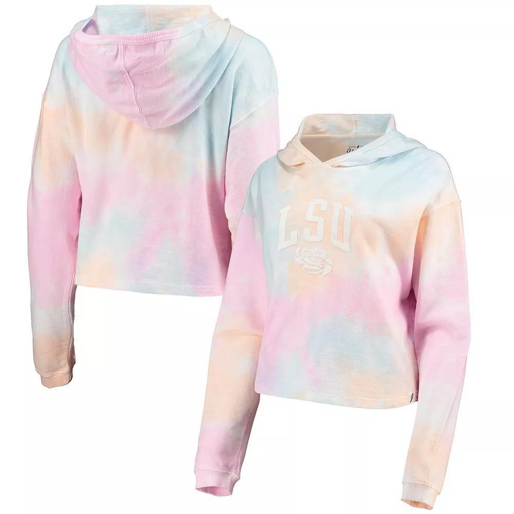 Women's League Collegiate Wear Pink/White LSU Tigers Tie-Dye Cropped Pullover Hoodie, Size: Medium Product Image