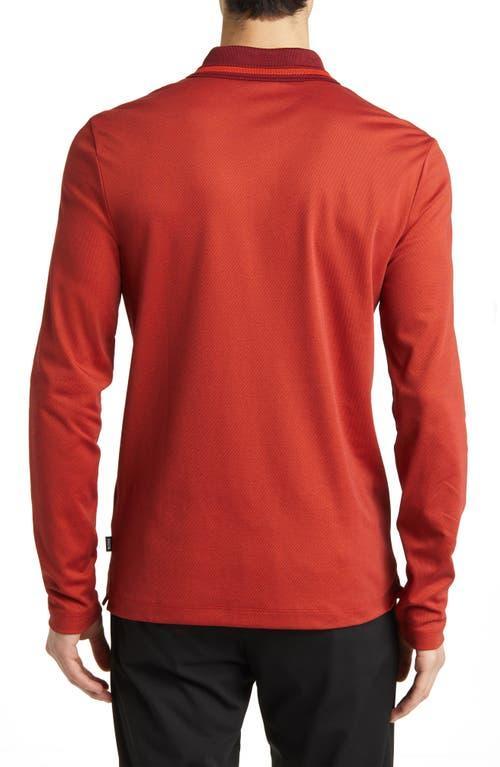 Slim-fit Long-sleeved Polo Shirt With Woven Pattern In Dark Red Product Image