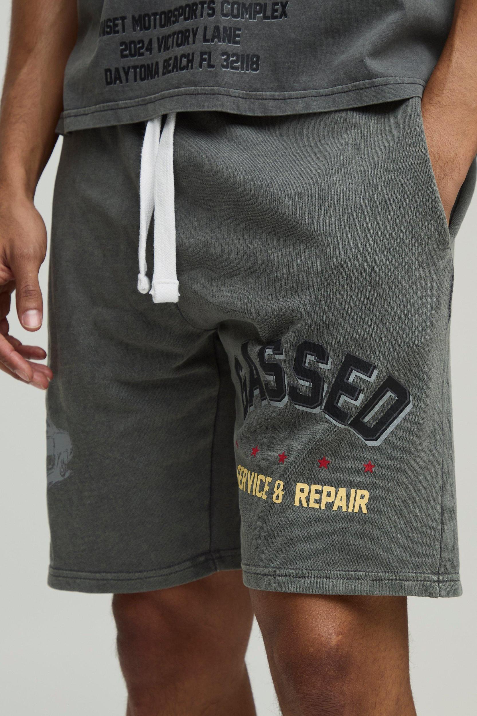 Relaxed Fit Mid Length Loopback Western Sweat Shorts | boohooMAN USA Product Image