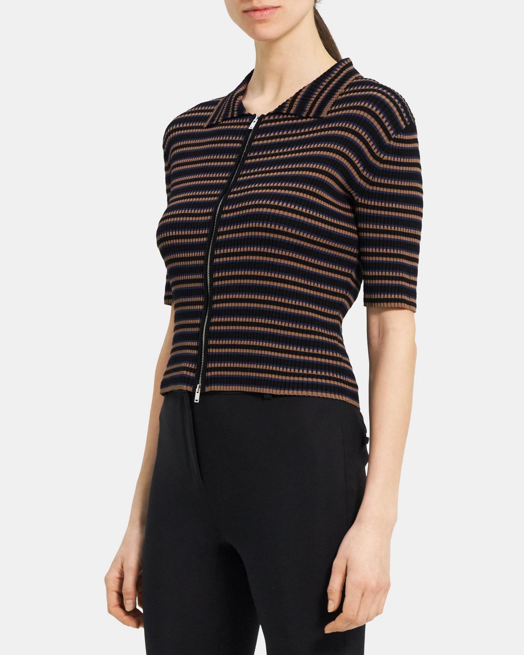 Cropped Zip Cardigan in Rib Knit Product Image