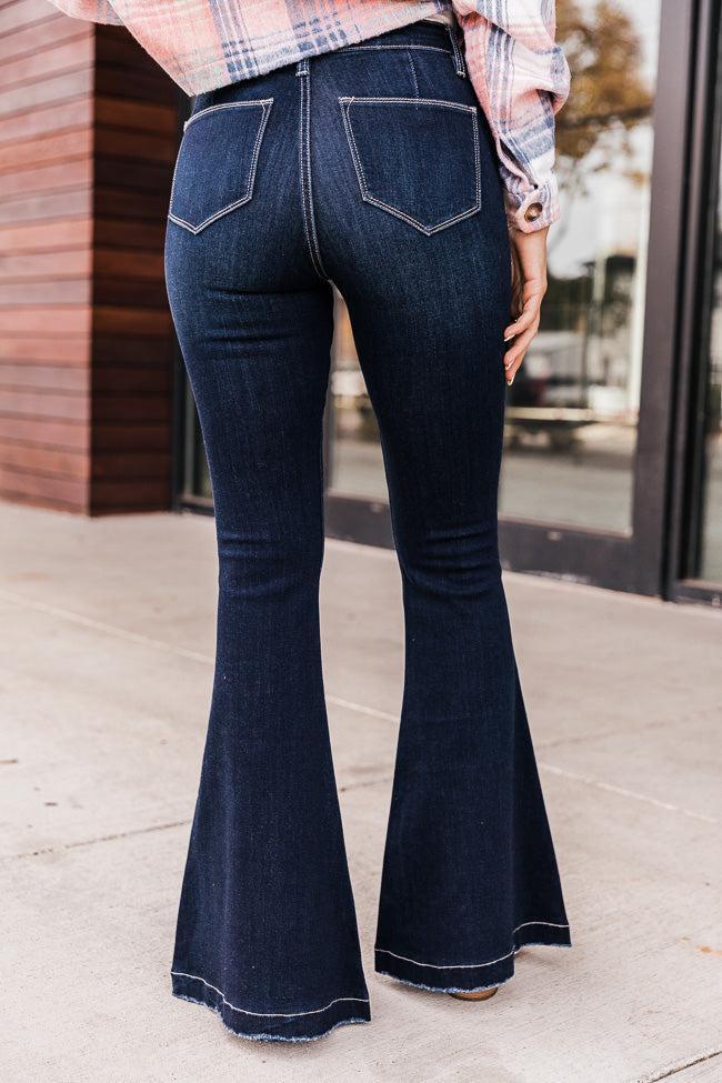 Whitney Button Front Dark Wash Flare Jeans FINAL SALE Product Image