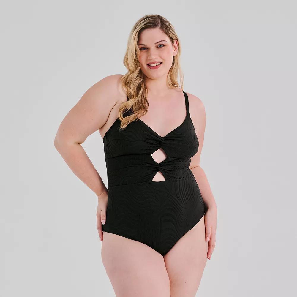 Plus Size Freshwater Twist One-Piece Swimsuit, Women's, Size: 2XL, Zebra Black Product Image