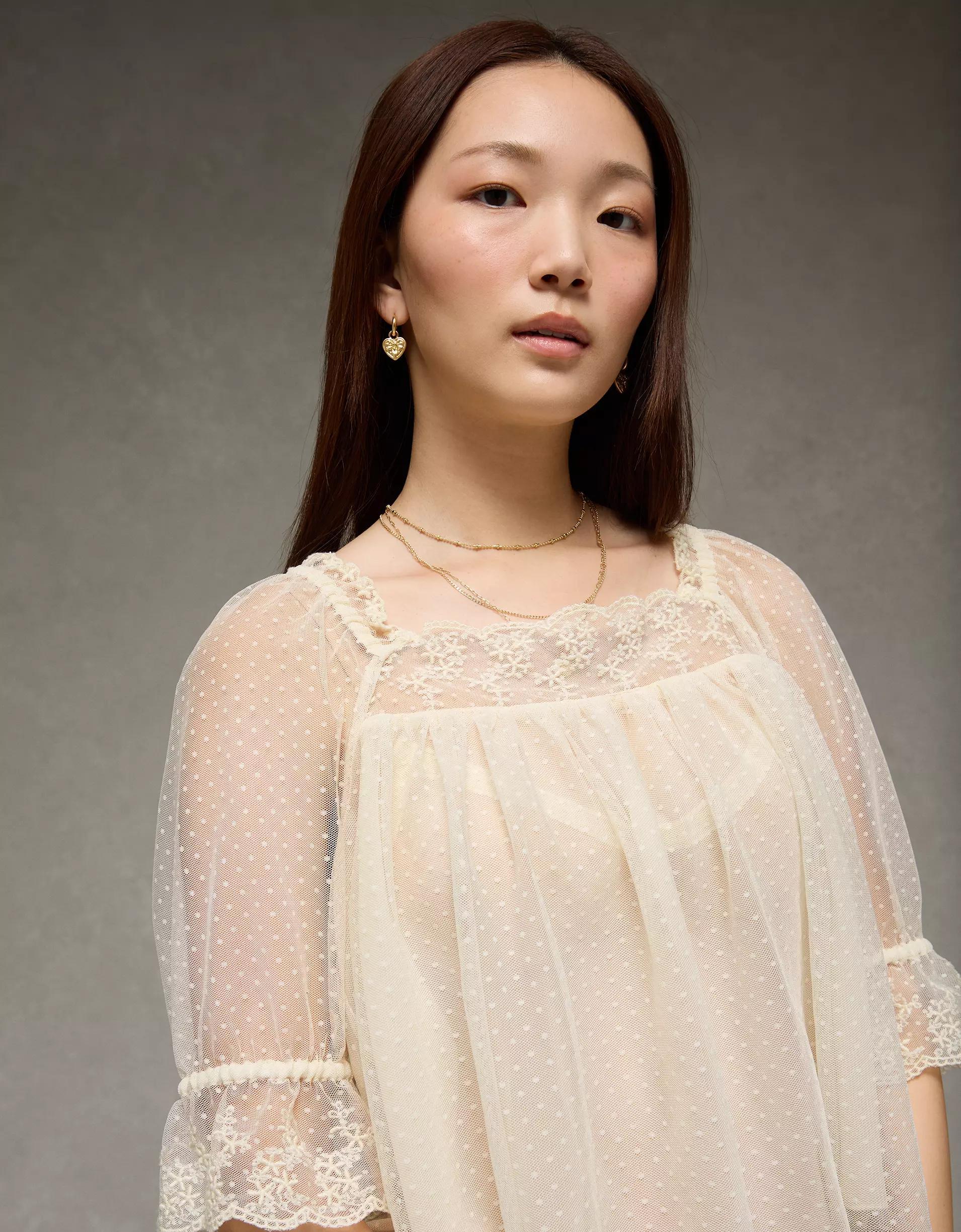 AE Square Neck Mesh Blouse Product Image