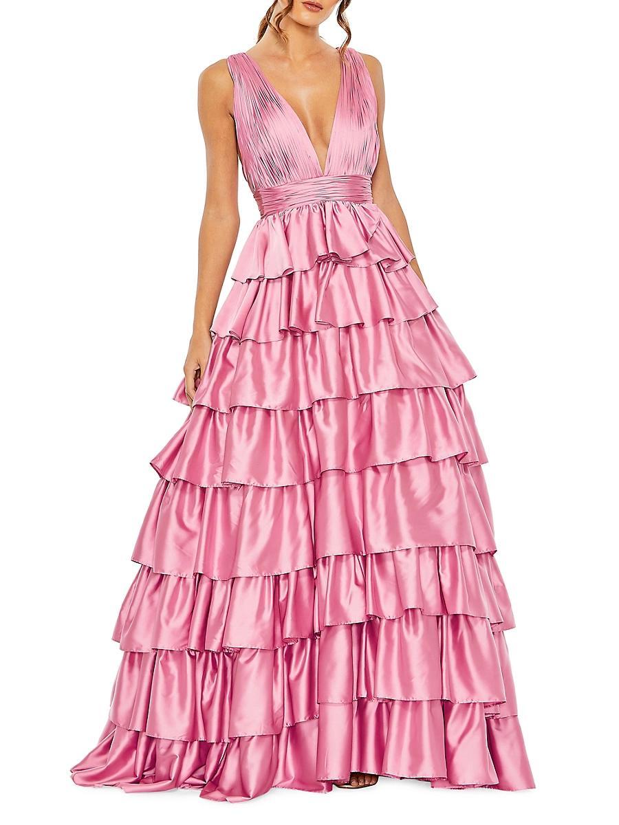 Womens Plunge Ruffled Gown Product Image