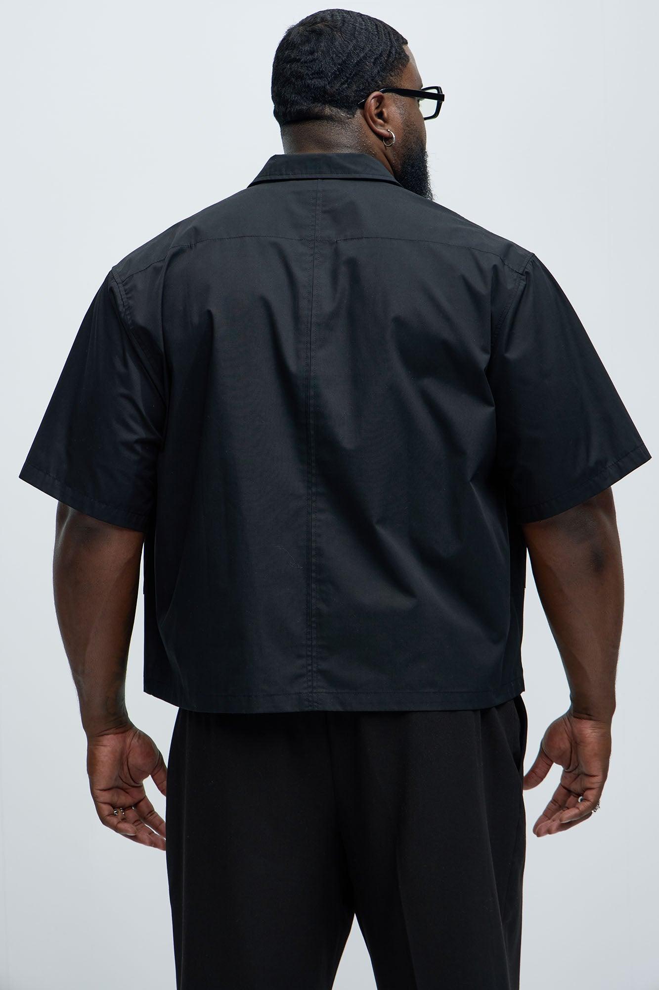 Contrast Panel Cropped Button Up Shirt - Black Product Image