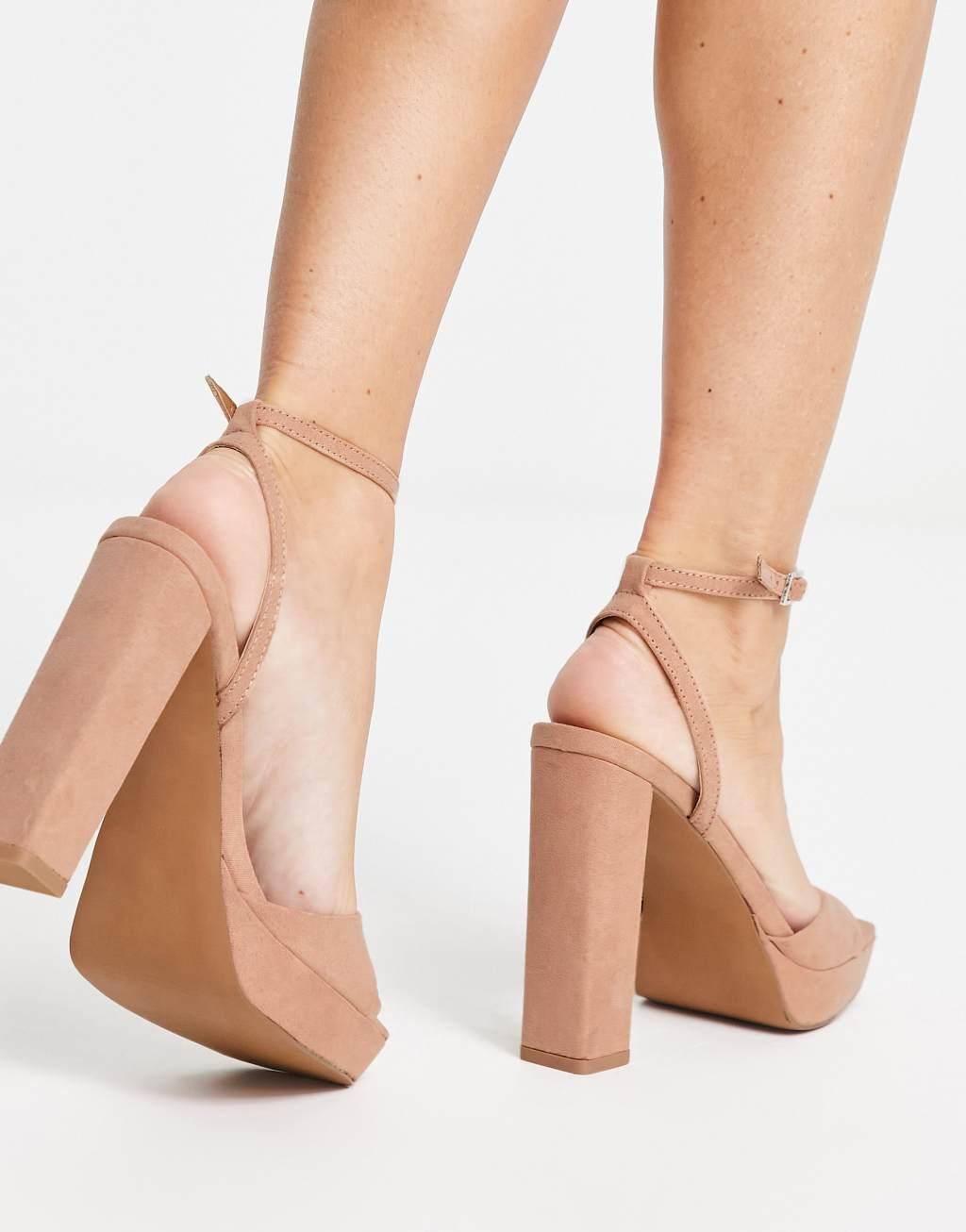 ASOS DESIGN Wide Fit Noun platform barely there block heel sandals Product Image