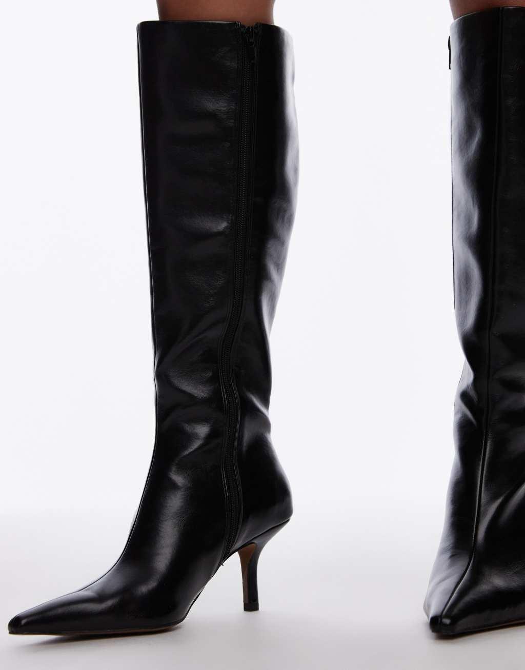 Topshop Tessa high heeled knee high boots in black Product Image