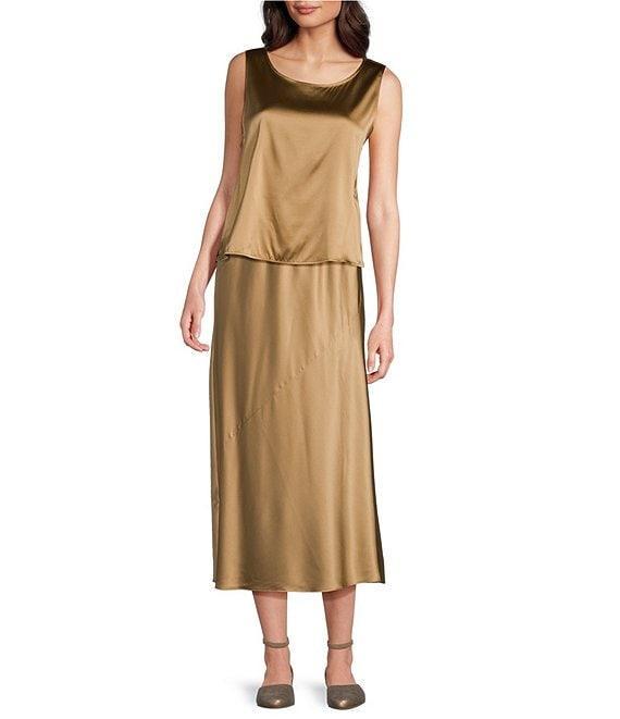 Eileen Fisher Coordinating Stretch Silk Charmeuse Boat Neck Sleeveless Shell Top Product Image