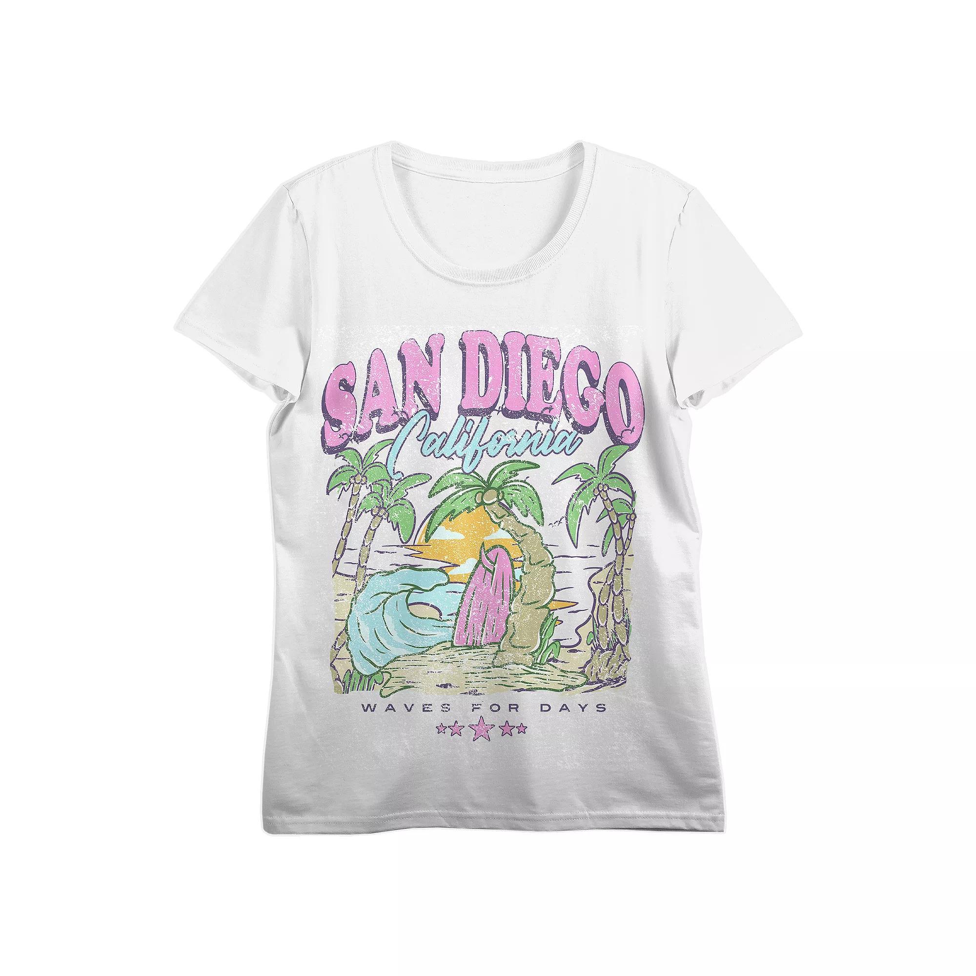 Juniors' San Diego Distressed Beach Graphic Tee, Women's,  Product Image