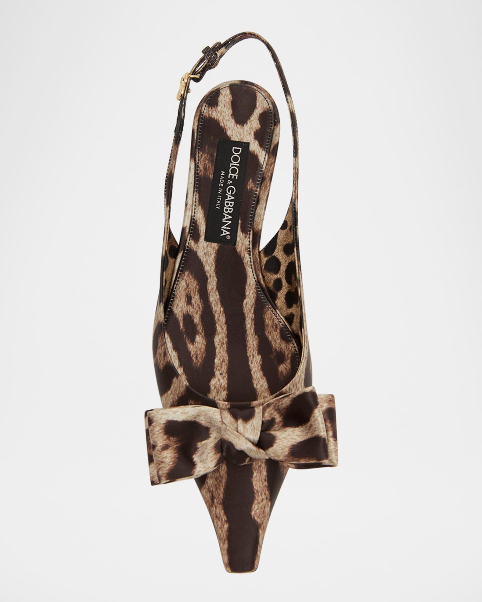 Leopard Satin Bow Slingback Pumps Product Image