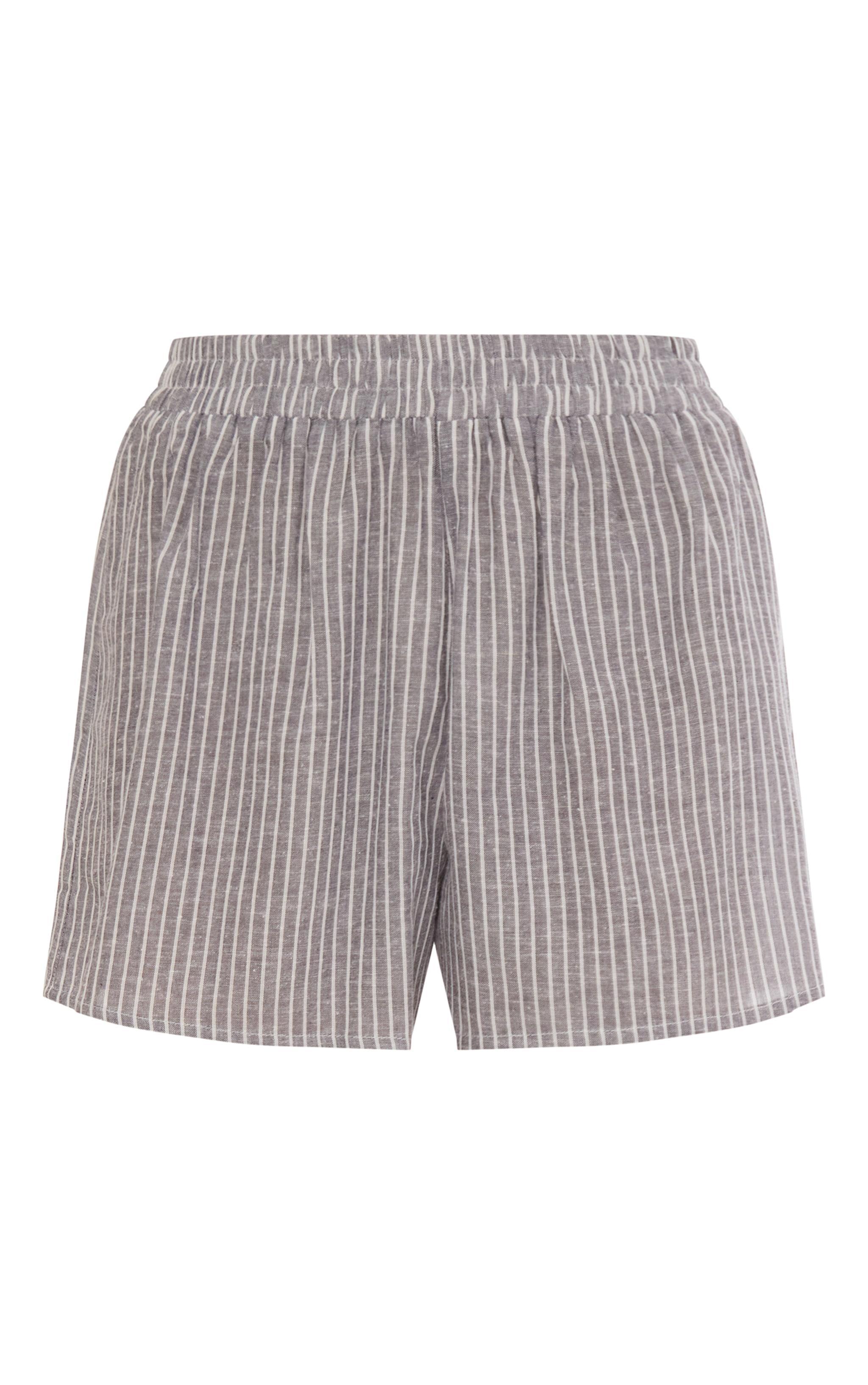 Grey Pinstripe Linen Look Basic Shorts Product Image