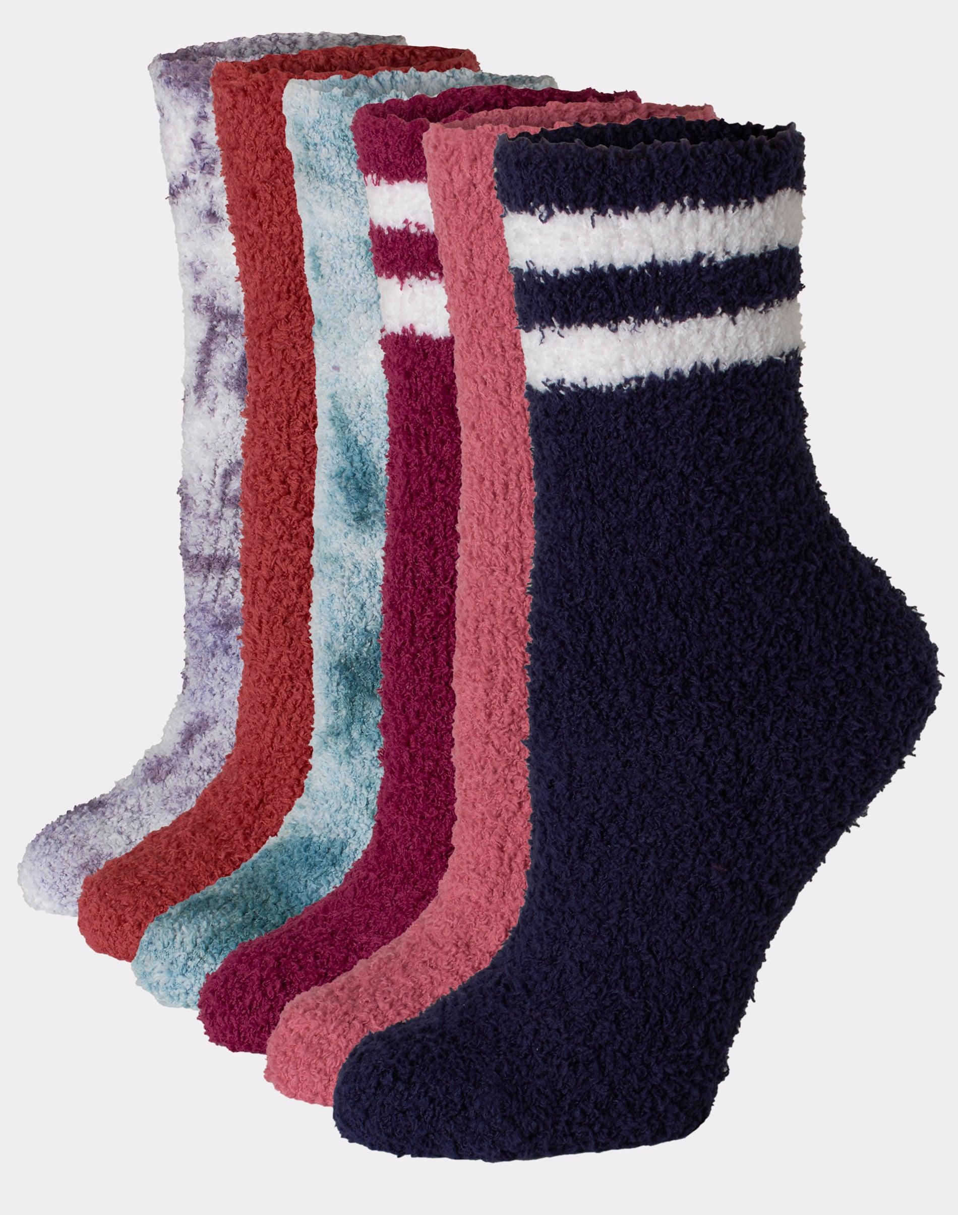 Hanes Womens Cozy Crew Socks, 6-Pairs Wide Stripe/Tie Dye/Solid Asst 5-9 Product Image