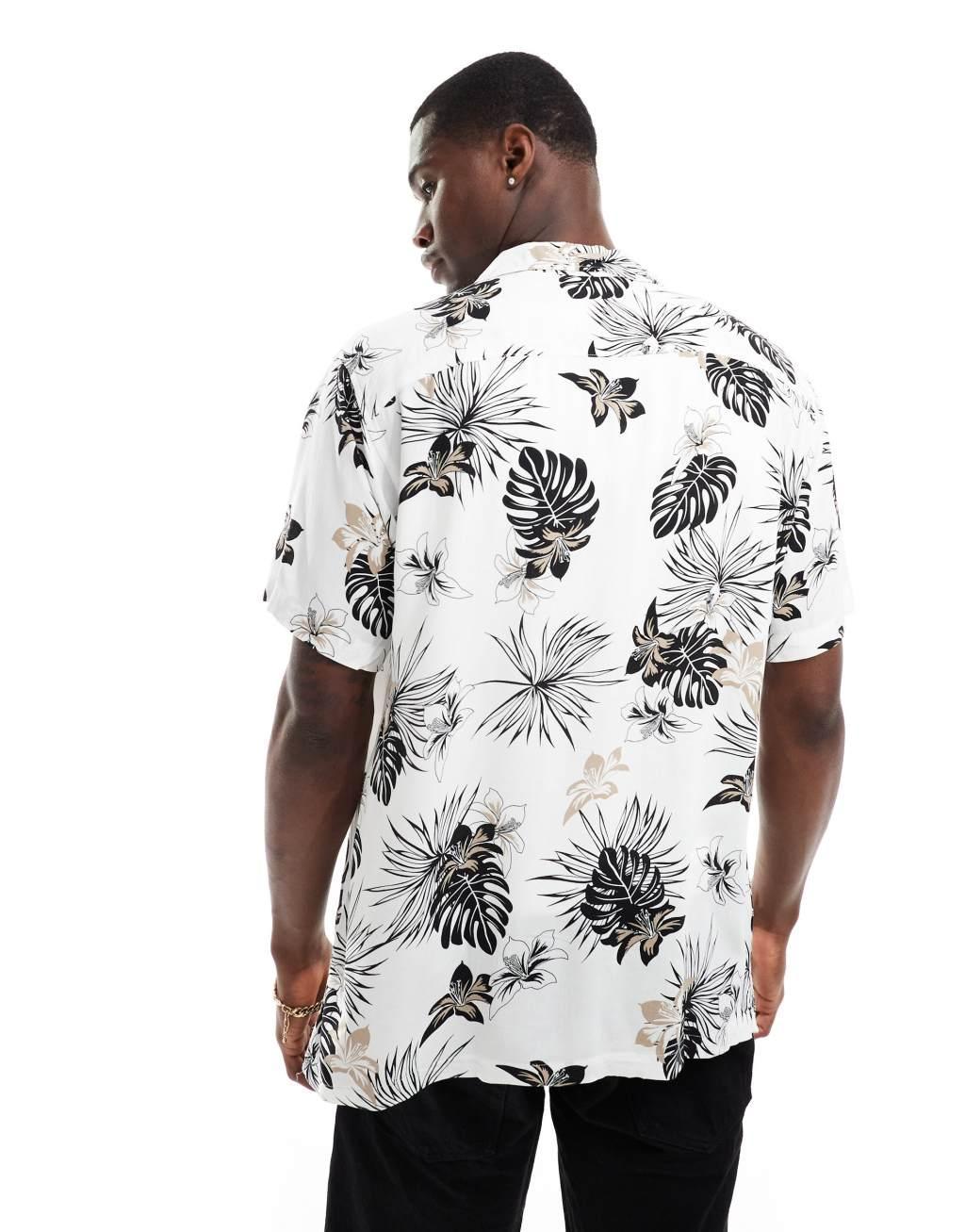 Jack & Jones revere collar shirt in white palm print Product Image