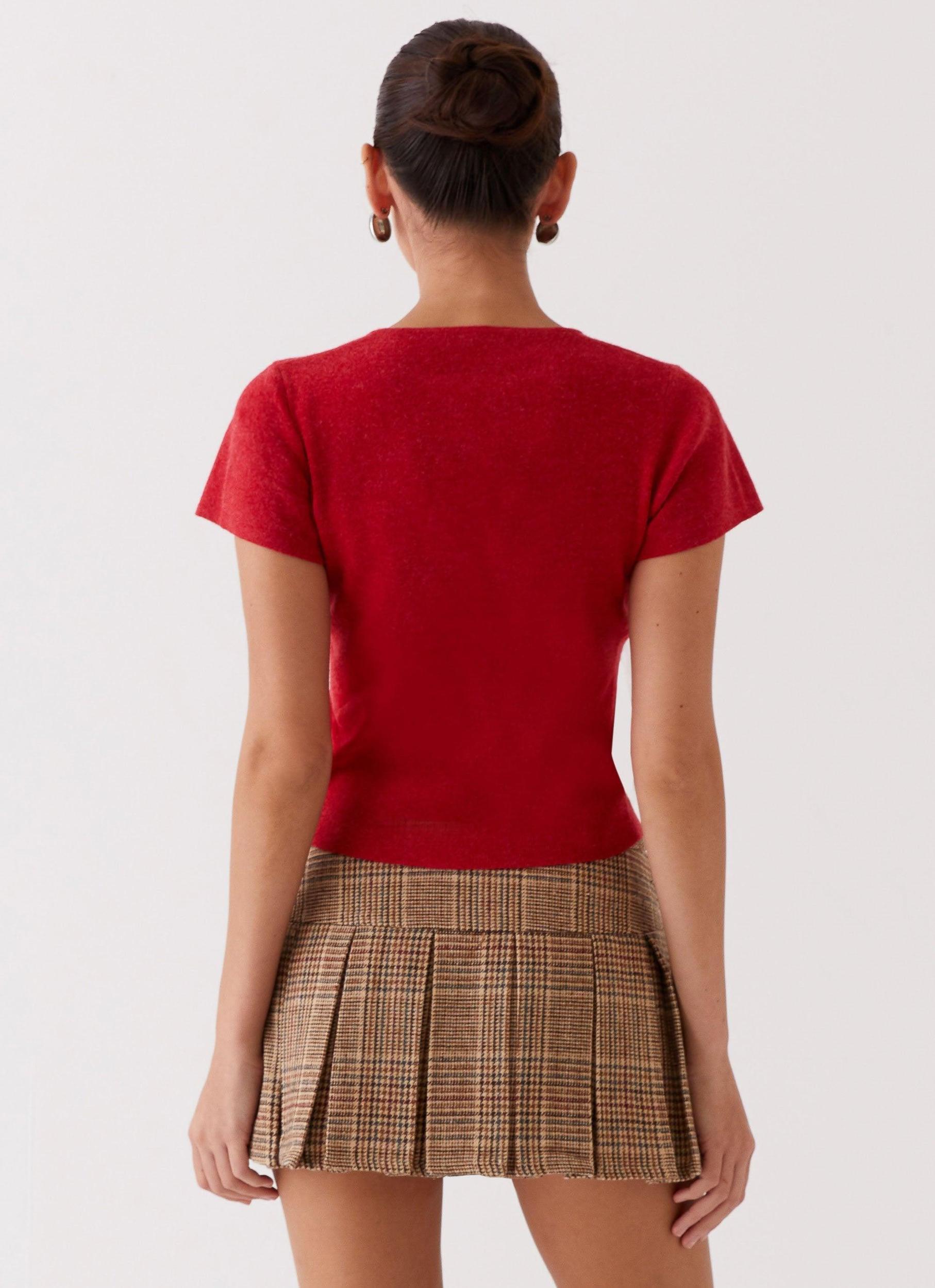 Raina Knit Crop Top - Ruby Red Product Image