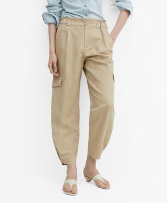 Mango Womens Linen Cargo Pants Product Image