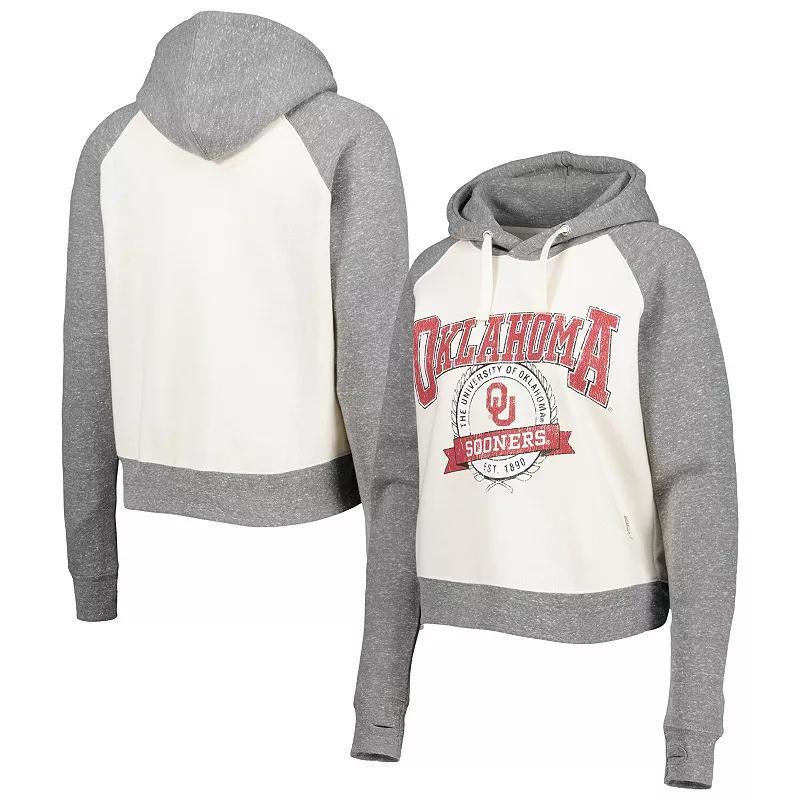 Women's Pressbox Cream/Heather Gray Oklahoma Sooners Cody Tri-Bend Raglan Pullover Hoodie, Size: Large, White Product Image