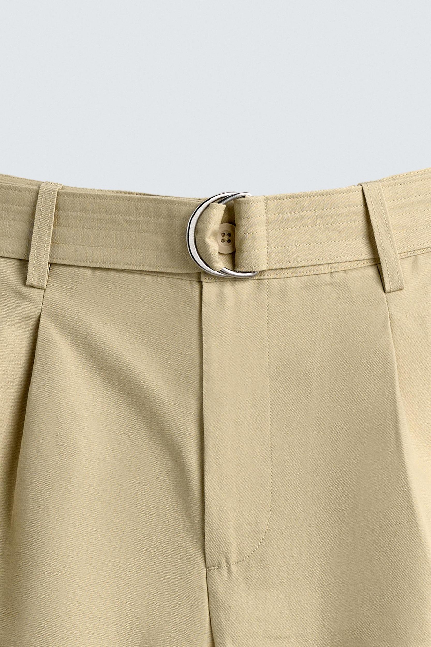 COTTON LINEN BELTED SHORTS Product Image