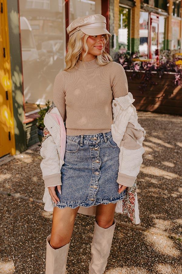 Crisp Mornings Ribbed Top in Warm Taupe Product Image