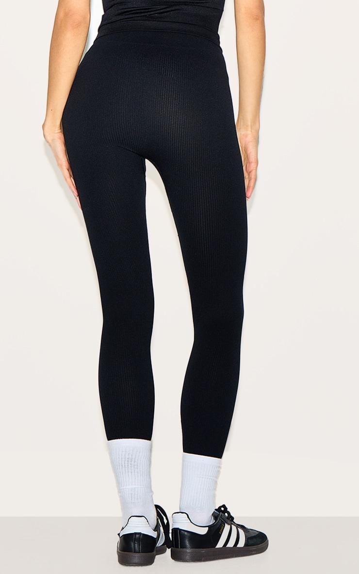 Black Seamless Rib Gym Leggings Product Image