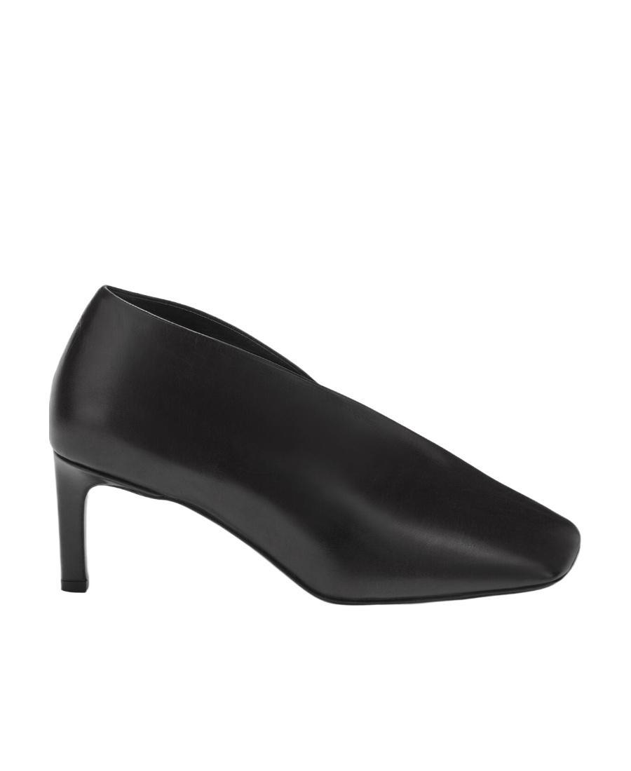 JIL SANDER Square Head Leather Shallow Mouth Shoes In Black Product Image