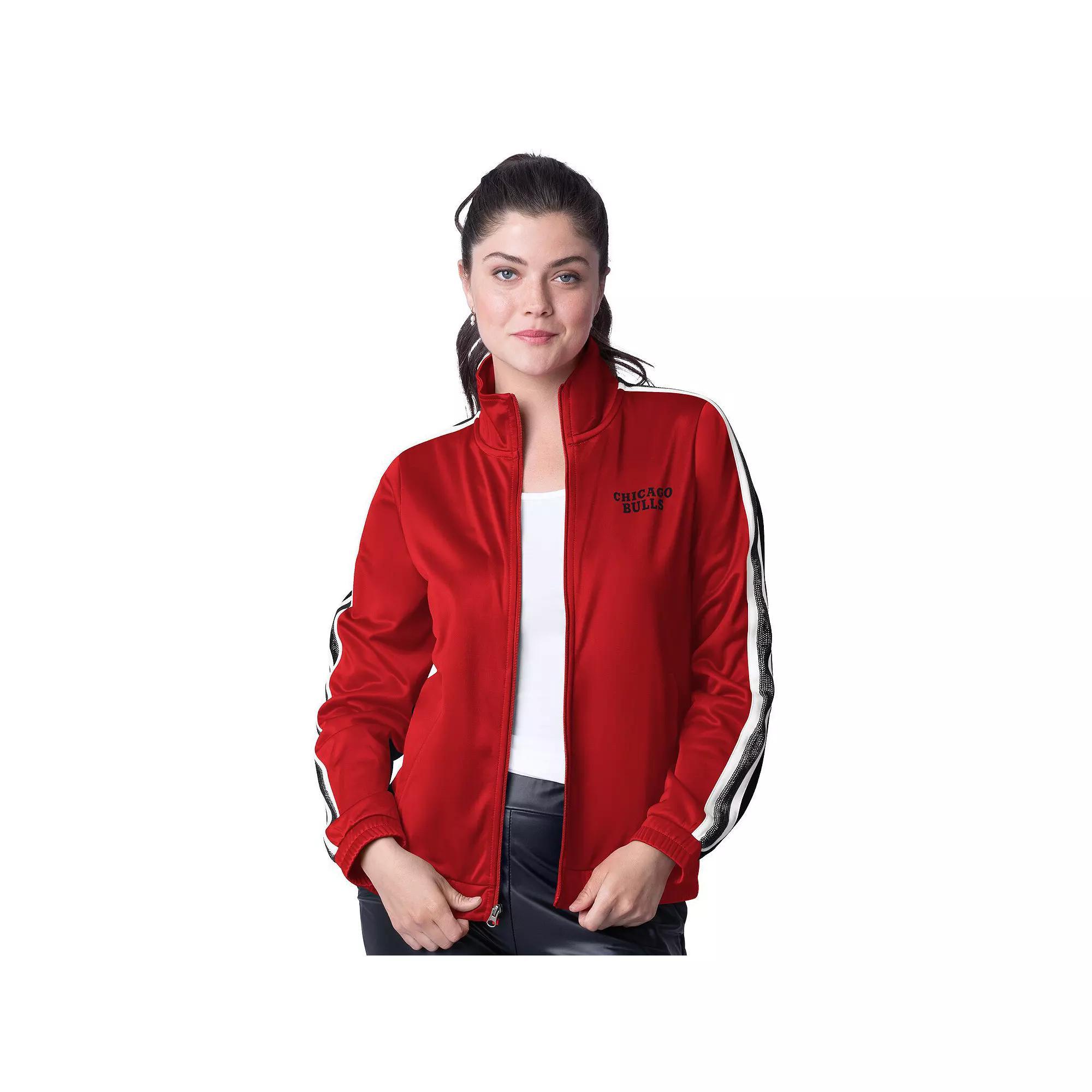 Womens G-III 4Her by Carl Banks /Black Chicago Bulls Rebel Sequin Bling Full-Zip Track Jacket Product Image