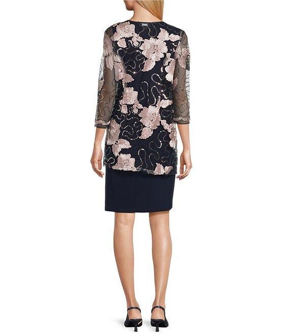 R & M Richards Petite Size Embroidered Soutache Sequin 3/4 Sleeve Jacket Dress Product Image