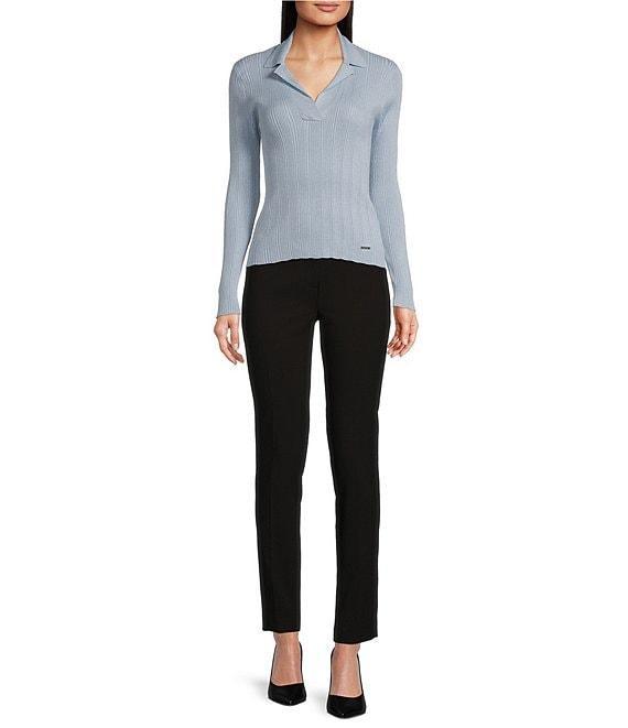 Calvin Klein Metallic Notch Collar V-Neck Long Sleeve Sweater Product Image
