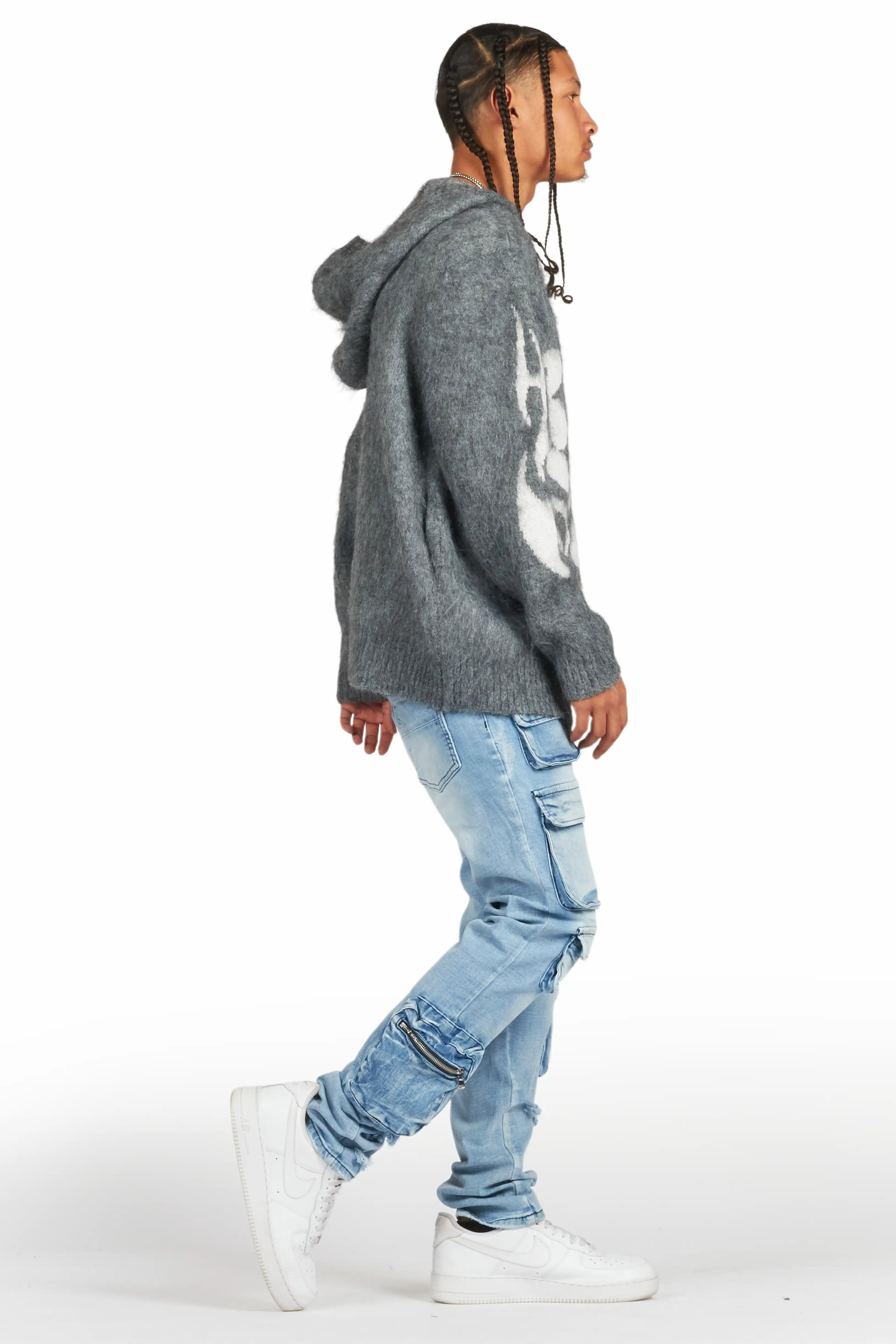 Hakon Grey Graphic Knitted Mohair Hoodie Male Product Image