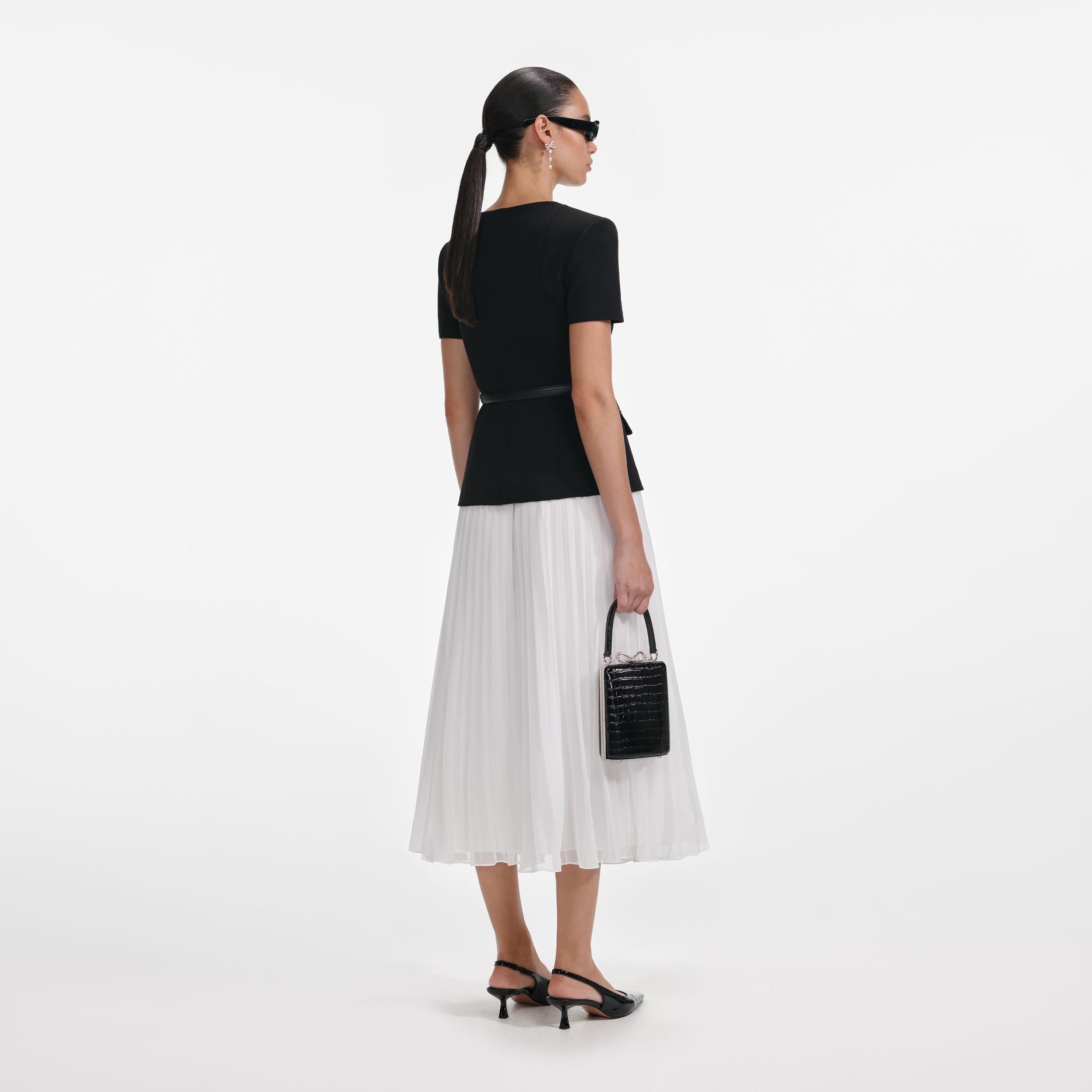 Black Tailored Contrast Chiffon Midi Dress Product Image