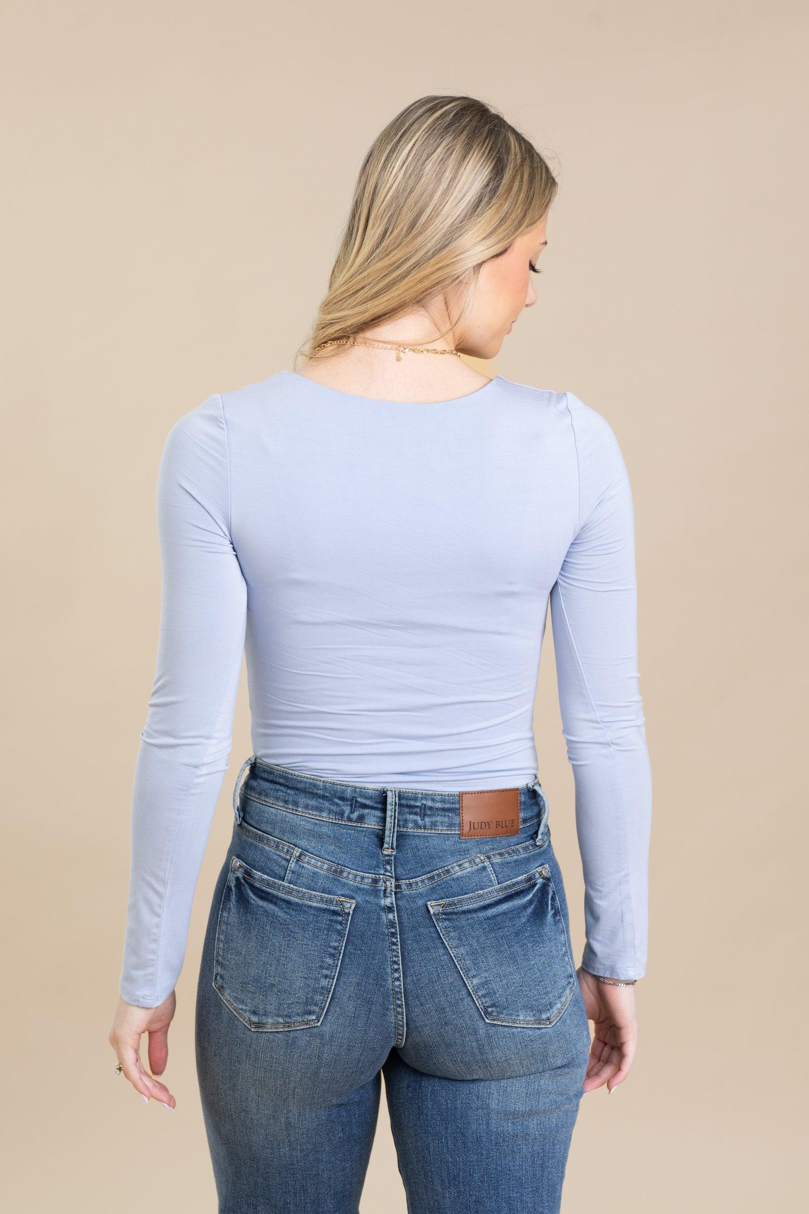 Double Layer Scoop Neck Long Sleeve Top Product Image