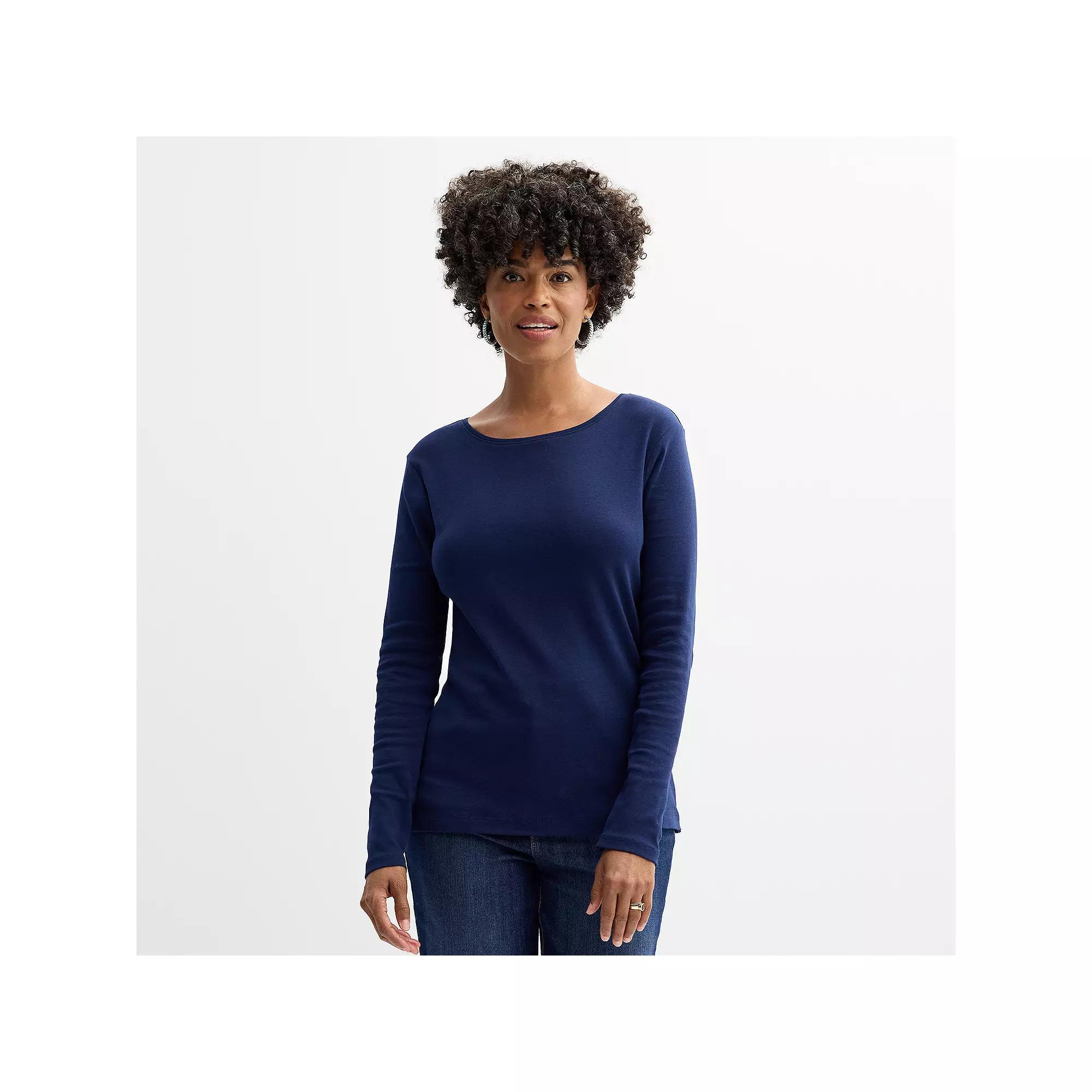 Petite Croft & Barrow® Crewneck Long-Sleeve Tee, Women's,  Product Image