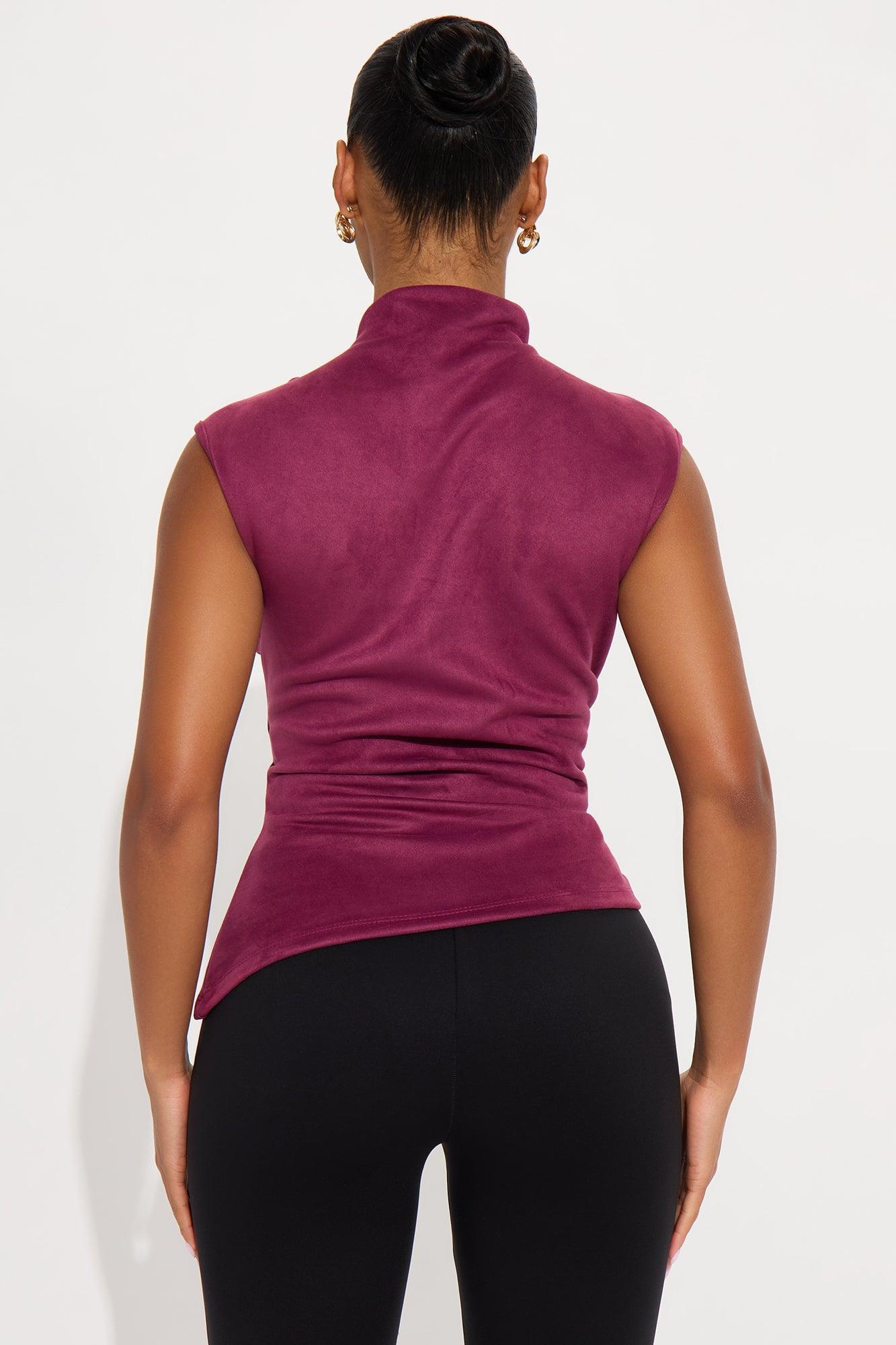 At Dusk Faux Suede Mock Neck Top - Plum Female Product Image