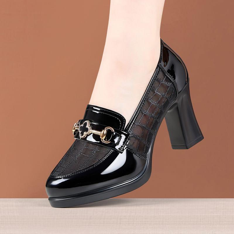 Platform Patent Leather Panel Mesh Loafer Pumps Product Image