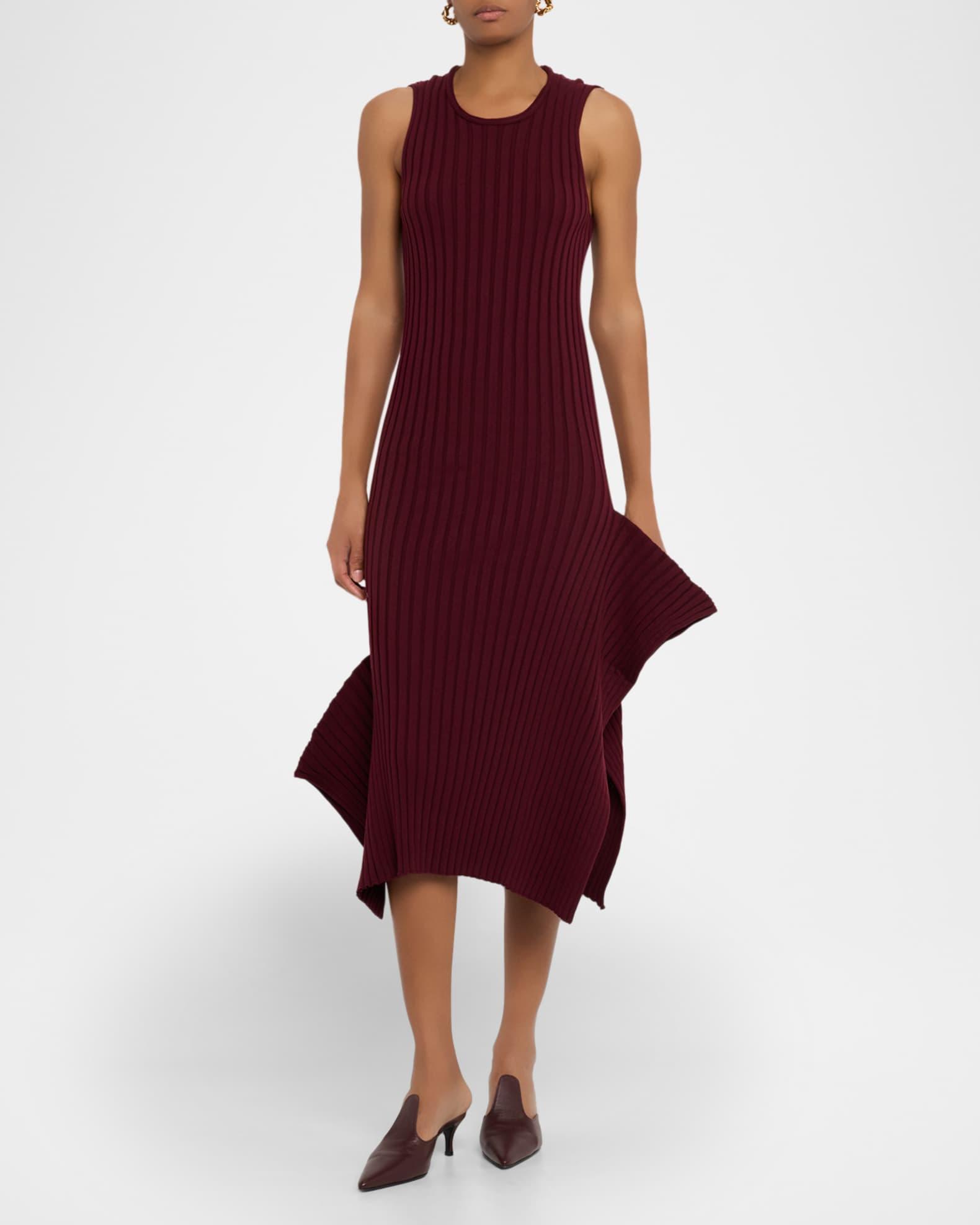 Asymmetric Hem Rib Knit Midi Dress Product Image