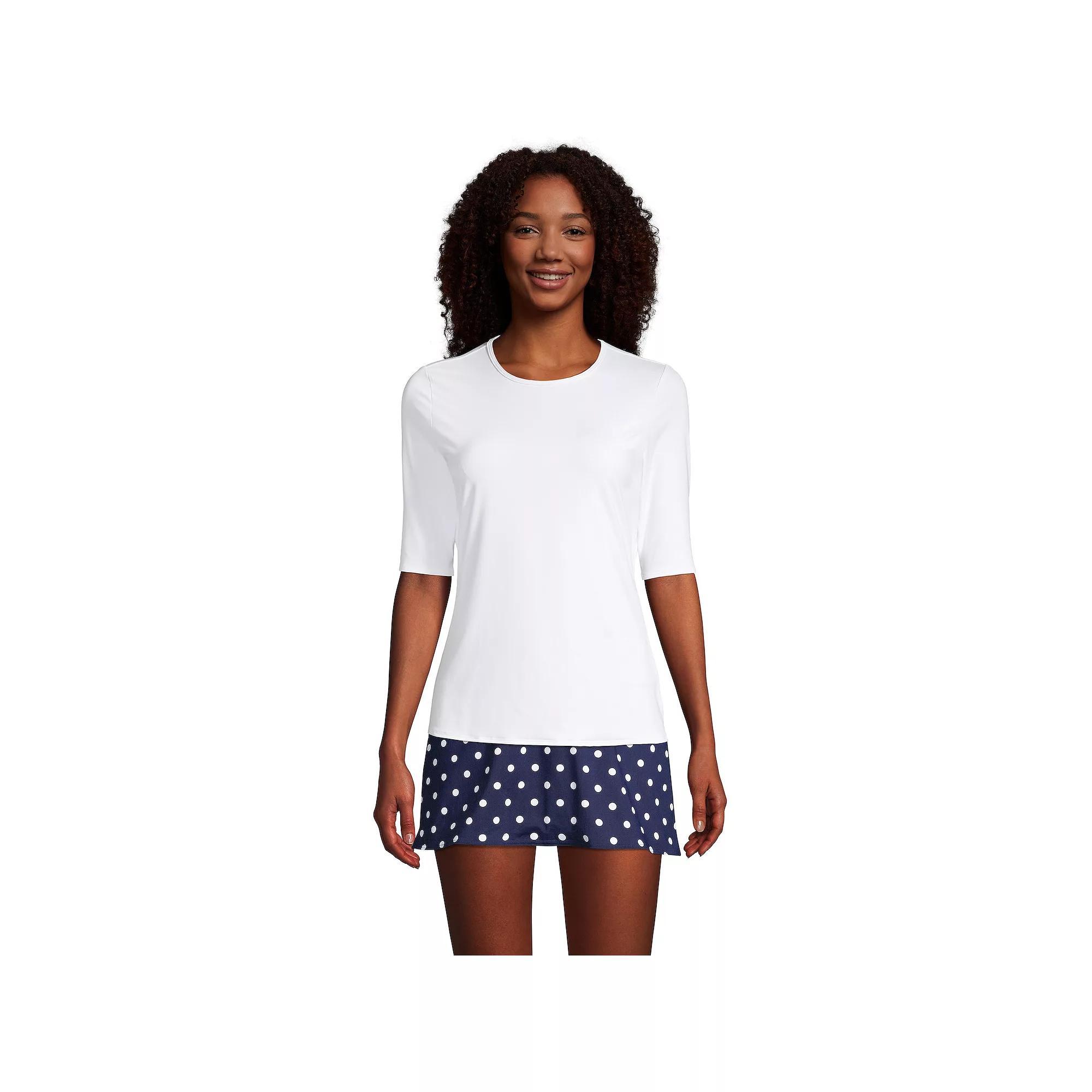 Women's Lands' End UPF 50 Elbow-Sleeve Rash Guard Swim Tee, Size: XS, White Product Image